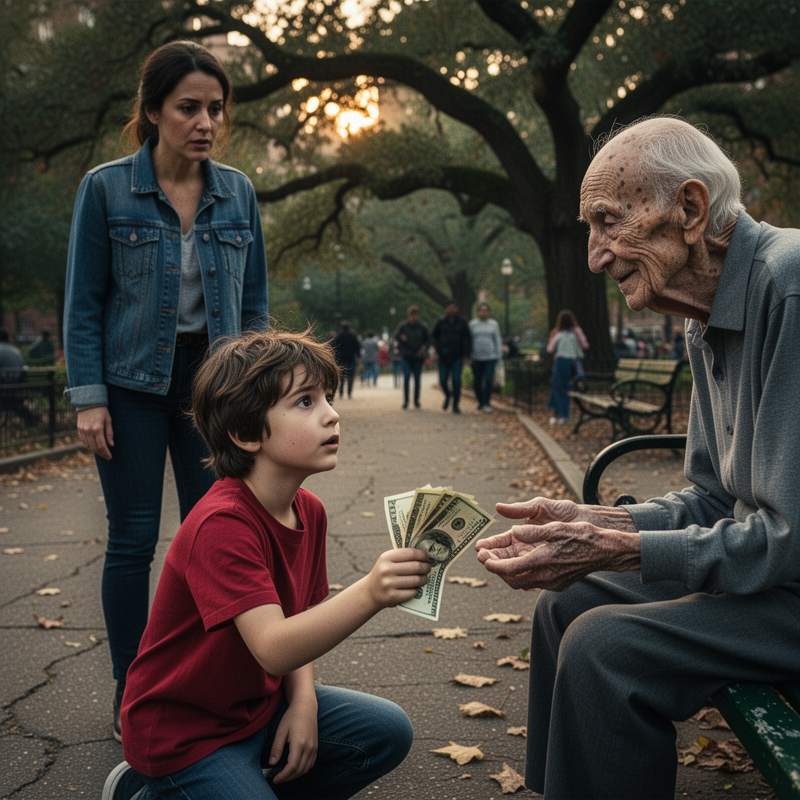 My son used his last birthday money to help a blind old man… Two days later, three black SUVs stopped in front of our house, and what happened next made me cry.