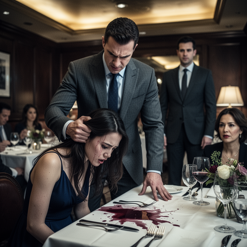 My son-in-law pulled my daughter’s hair right in front of everyone in the restaurant and forced her head down. Her mother laughed and said, “She needs to learn her place.” My daughter cried like a frightened child… but when I stood up, she understood that tonight would not be silent anymore.