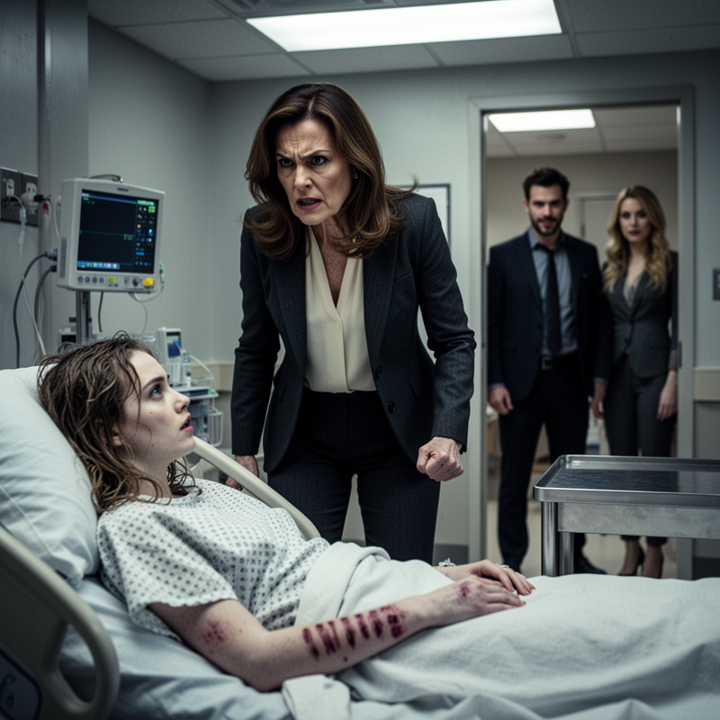 My daughter lay in a hospital bed, her body covered in finger-shaped bruises. “They locked me in the guesthouse and beat me,” she sobbed, and then I saw her arrogant billionaire husband and his mother standing at the door, laughing at her anguish.