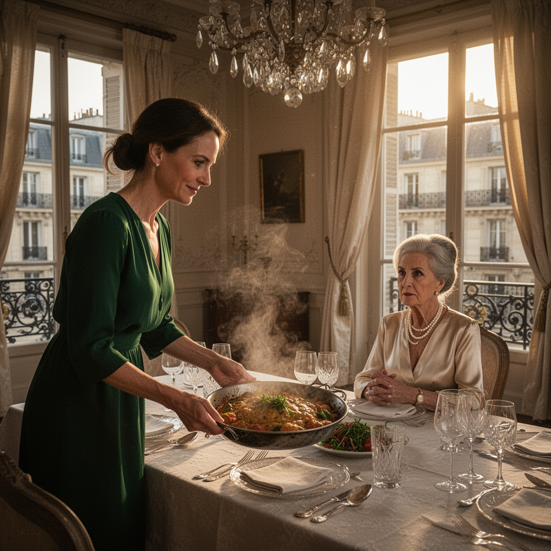 Quand mon mari a dit devant sa mère que ma cuisine était “trop ordinaire” pour leur famille, j’ai souri et n’ai rien dit. Mais le lendemain, je leur ai préparé le dîner somptueux qu’ils désiraient….