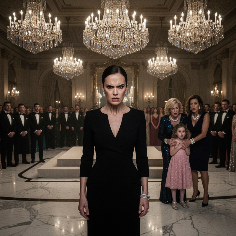 Standing amidst the glittering chandeliers of the Manhattan grand ballroom, a ruthless elite socialite cruelly berated and physically dragged a terrified little girl in a pink dress, leaving hundre…