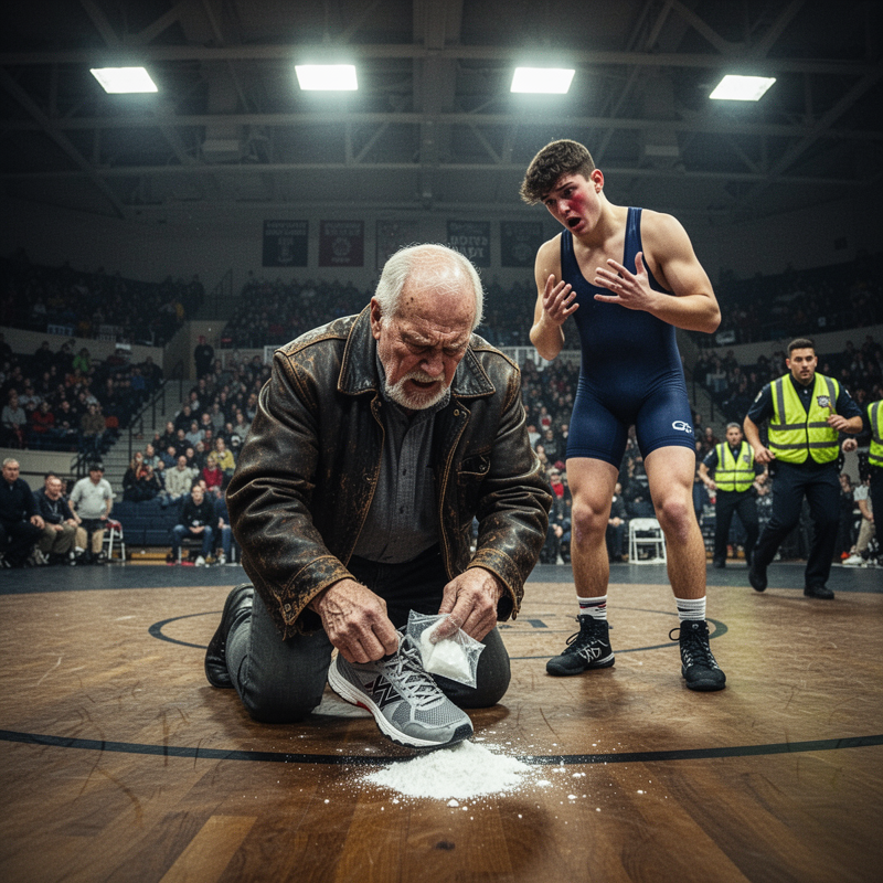 To protect his 20-year-old son Jake from a malicious trap, 68-year-old retired machinist Arthur threw away all his pride, rushed onto the wrestling mat, and violently ripped his son’s sneakers off…