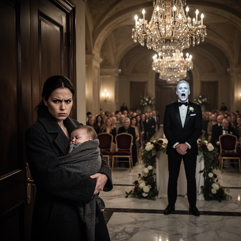 Six weeks after my husband pushed me and our eleven-day-old daughter into a blinding blizzard with nothing but the clothes on our backs, I stood quietly at the back of his glittering wedding ballro…