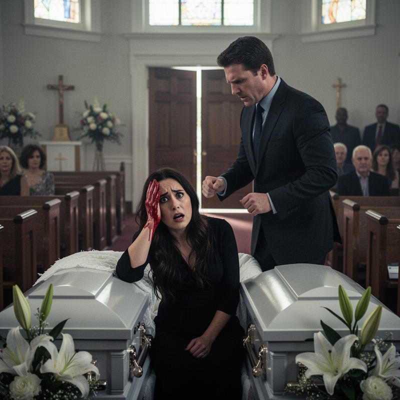At the funeral for my twin infants, their tiny white caskets laid before us, my husband sidled up to his mistress and hissed, “God took them because He knows what kind of mother you are.” When I pleaded, “Please—not today, just be silent,” he slapped me, slamming my head against a casket, and whispered, “Say one more word, and you’ll join them.”