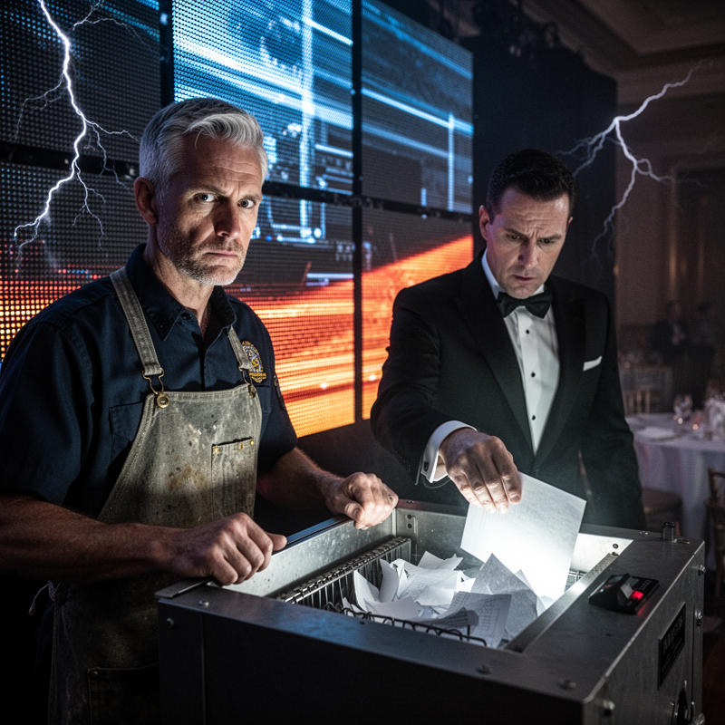 While quietly cleaning the VIP lounge during the grand charity gala, Arthur, a devoted 30-year custodian, witnessed CEO Julian and CFO Marcus slipping behind the giant LED screen to systematically…