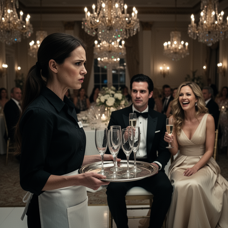 As I served at a lavish wedding, I looked up at the head table and my heart stopped—the groom was my husband, the man I’d been married to for seven years, and in that moment, my entire life felt like a lie, but all I knew was that everyone would soon see him for who he really was.