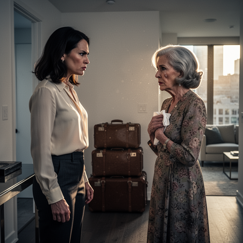 When I came home and saw my mother-in-law standing in the hallway with three suitcases ready to move in, I knew she had gone too far. But what she said to me right after made me reply without hesitation: “You spent all your money on your son, and now you think you can live in my apartment?”