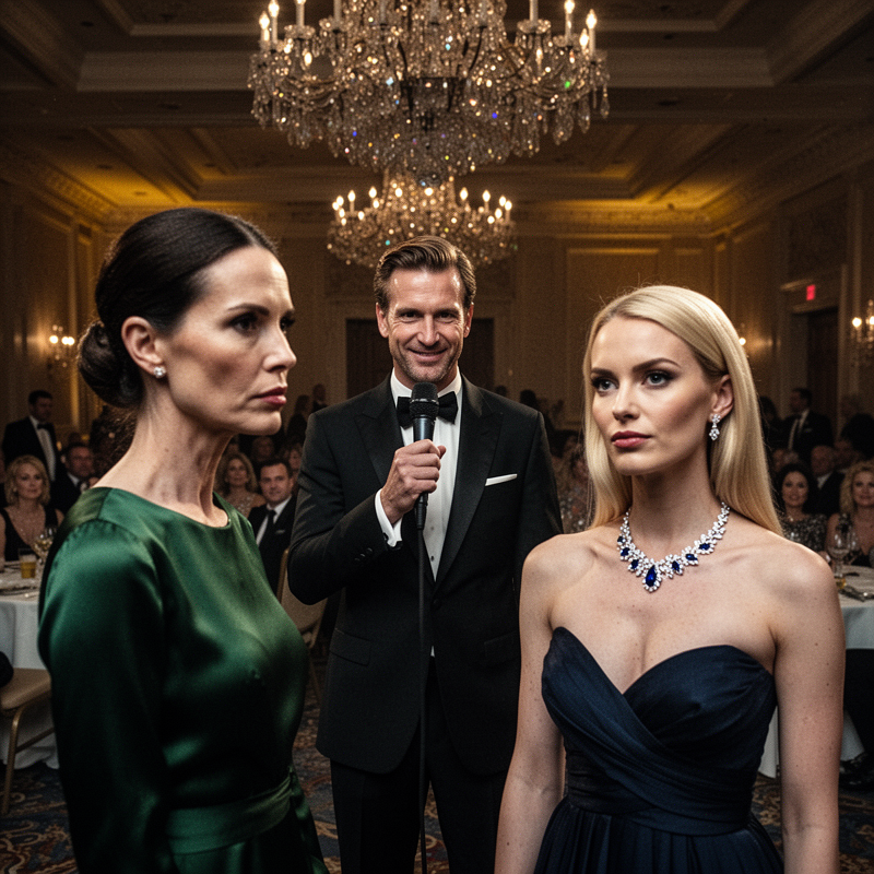 Standing under the glaring crystal chandeliers of the Grand Plaza Hotel in downtown Chicago, I watched my husband, Julian Vance, wrap his arm around Brooke Ellery—a woman wearing a $15,000 heirloom…